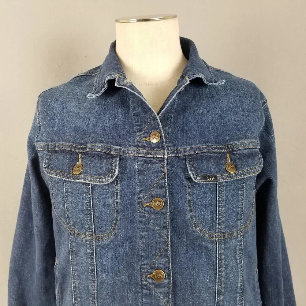 Lee Jean Jacket Womens Large Denim Trucker‎ Stretch Button Front Pockets Casual